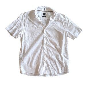 Hugo Boss Men's White Linen Blend Short Sleeve Slim Fit Stretch Shirt- XXL